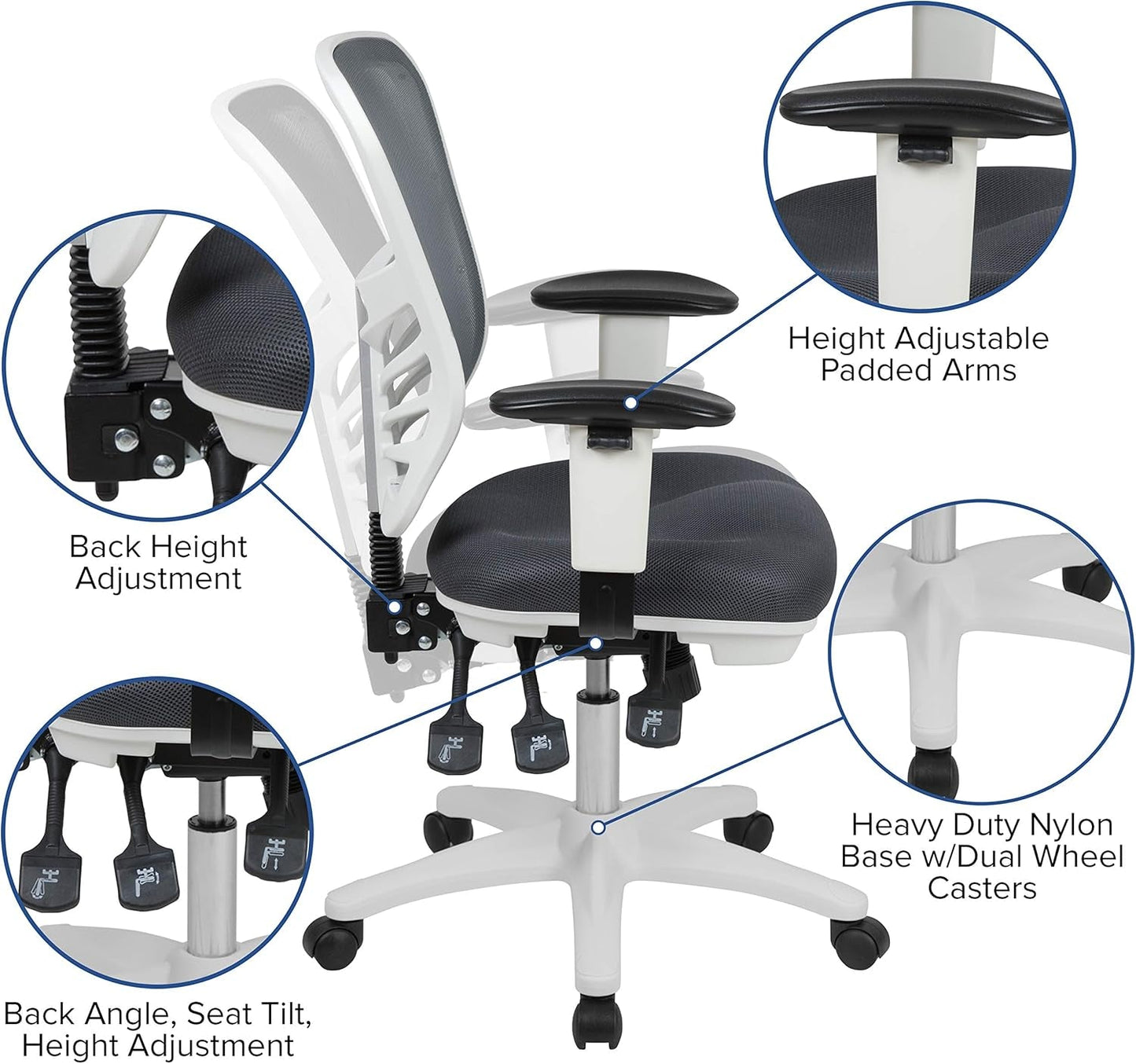 Nicholas Gray And White Mesh Mid Back Swivel Office Chair With Adjustable Lumbar