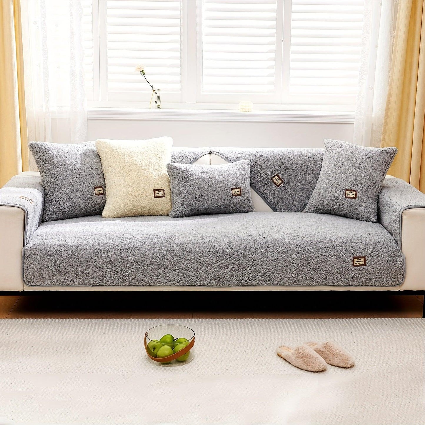 Durable 3 cushion couch cover | High-Quality Plush Sherpa Sofa Cover