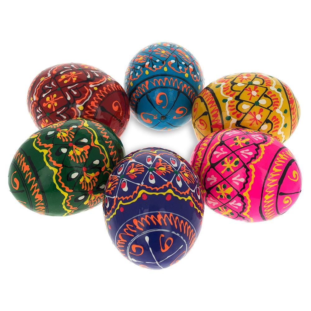 Set of 6 Miniature Ukrainian Wooden Easter Eggs Pysanky 1.5 Inches