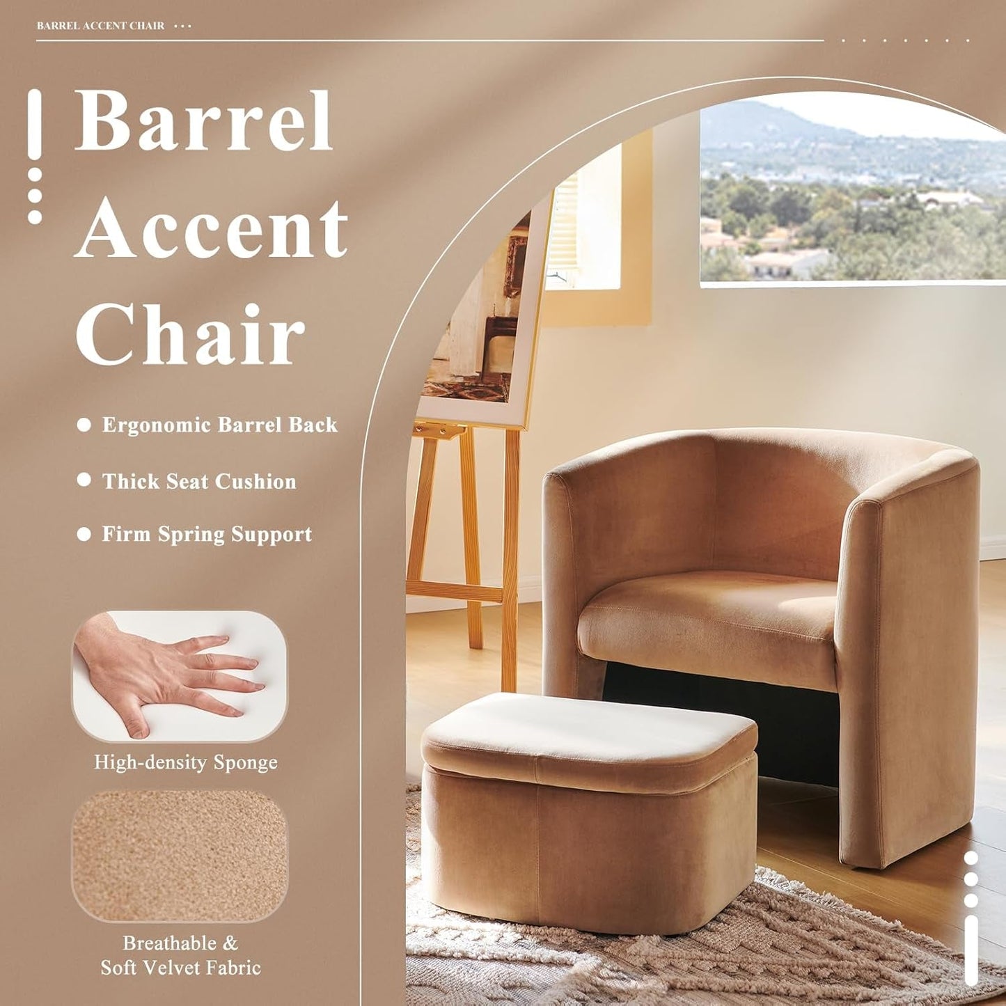 Luxurious Velvet Accent Chair With Storage Ottoman