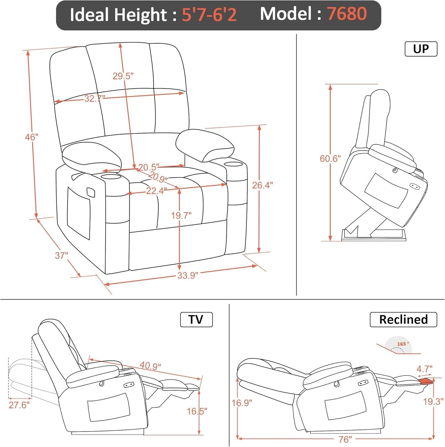 Dark Brown Lift Recliner With Massage For Elderly People