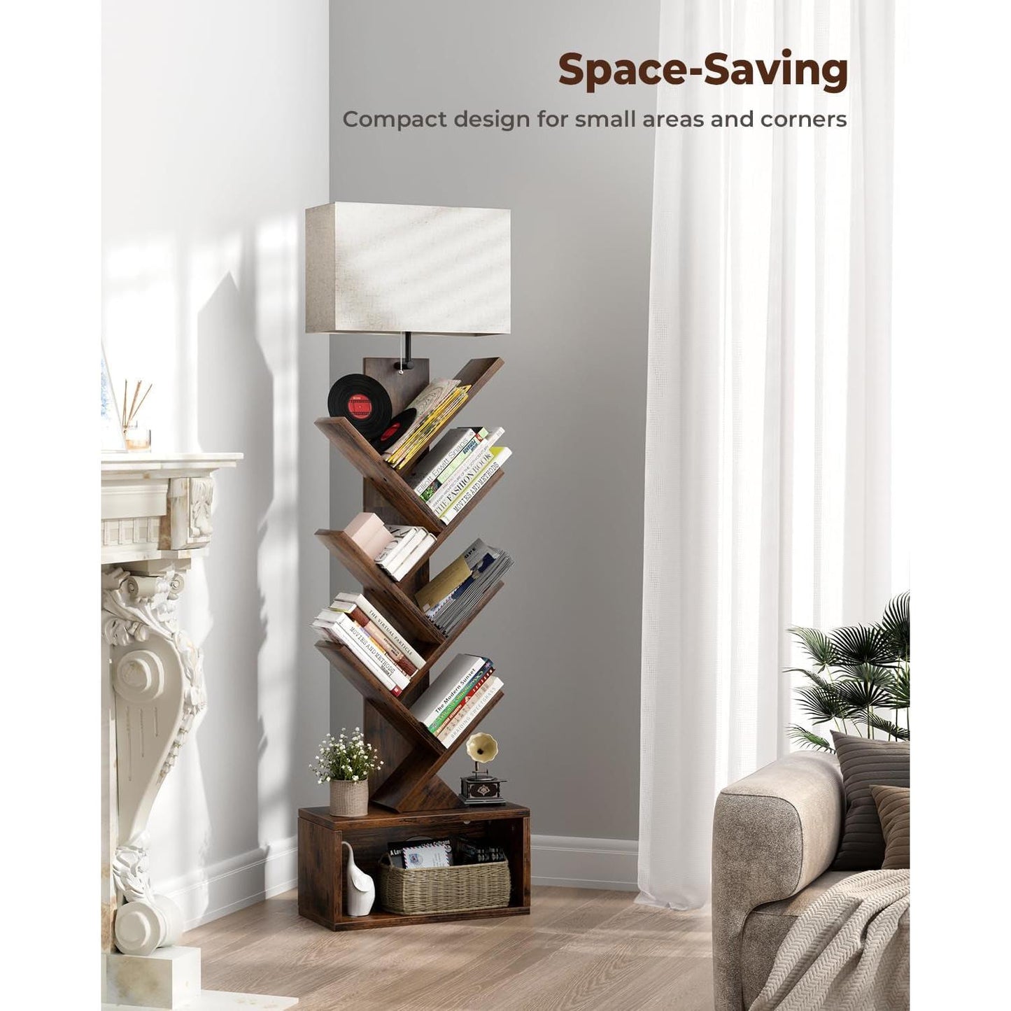 6 Tier Tree Bookshelf With Light Rustic Brown Home Office