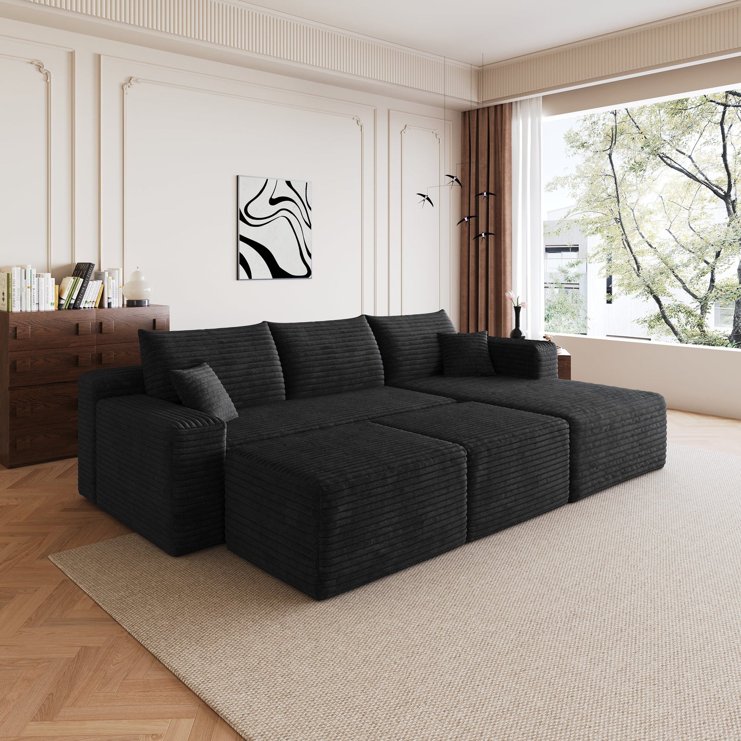 95" Cloud Sectional Sofa with 2 Ottomans