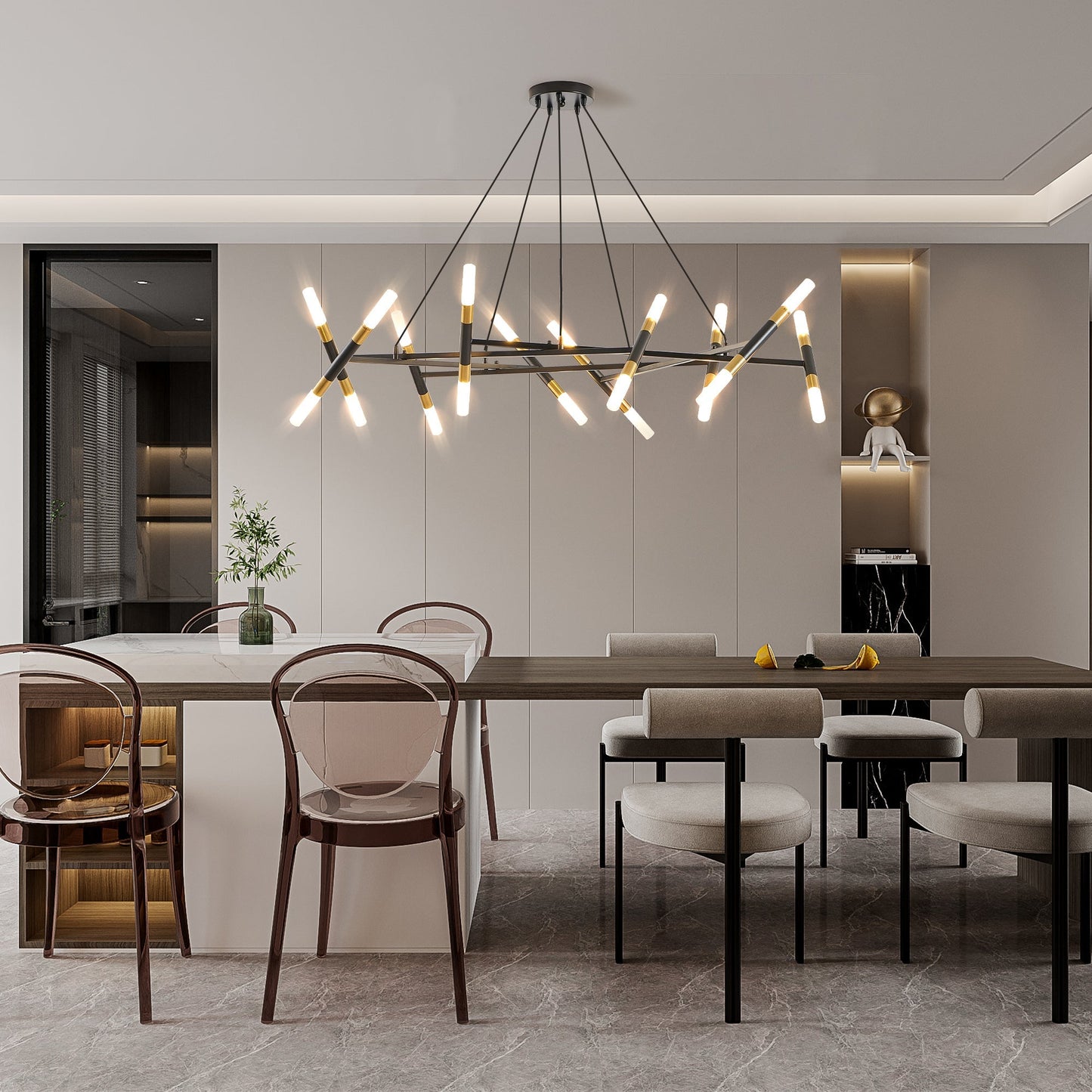 41'' Black & Golden Modern Chandelier Light Fixture