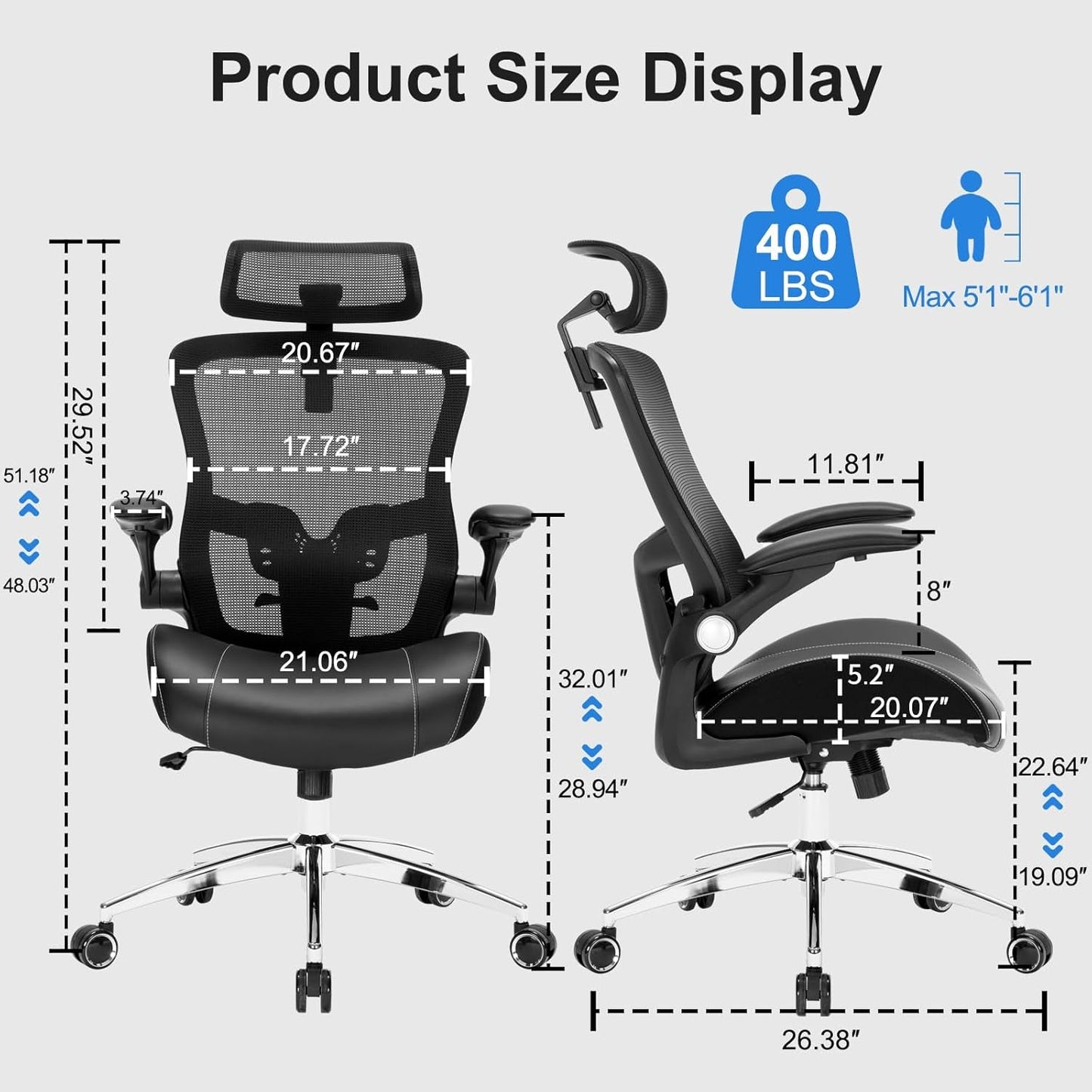 Big And Tall Ergonomic Office Chair 400Lbs Heavy Duty