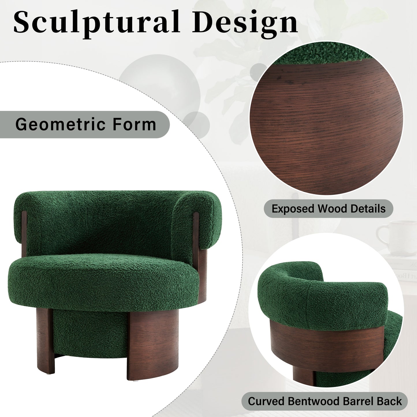 Modern 32'' Wide Curved Sculptural Swivel Barrel Chair