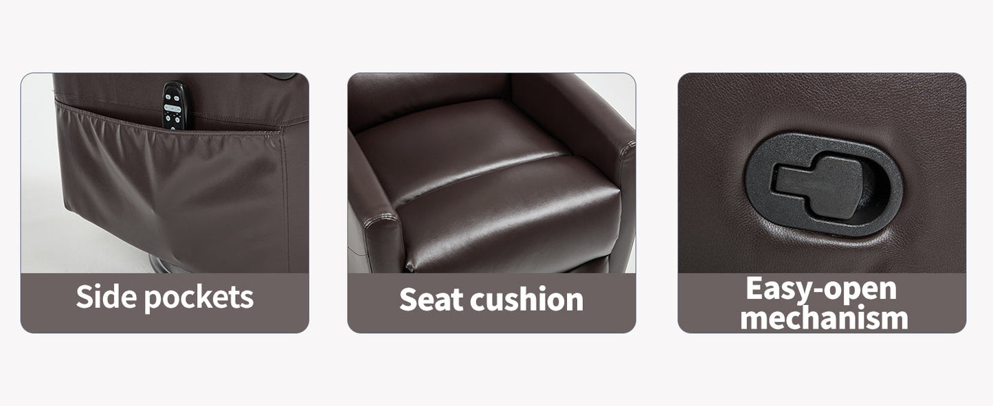 Heat Massage Manual Recliner Chair with Rocker and Swivel in Fabric for Living Room, Brown