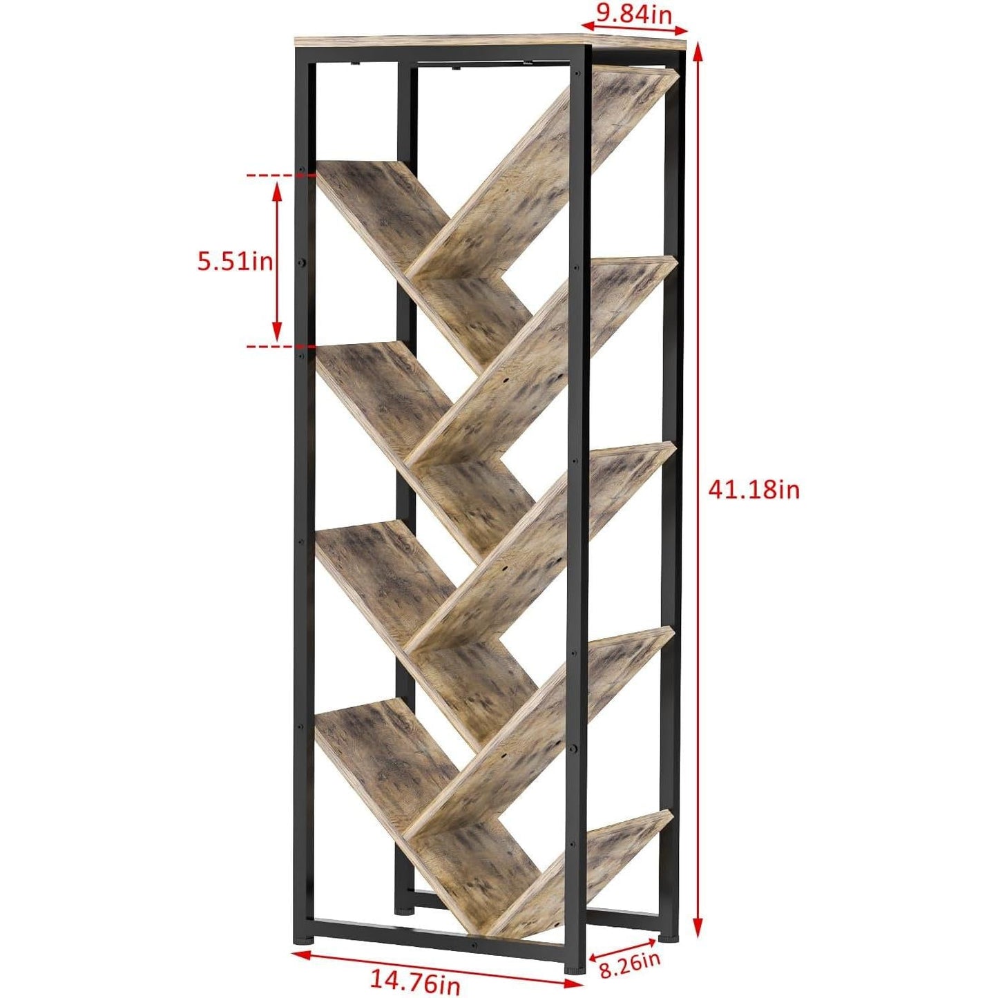 Tree Bookshelf 9 Tier Floor Standing Wooden Bookcase For Small Spaces