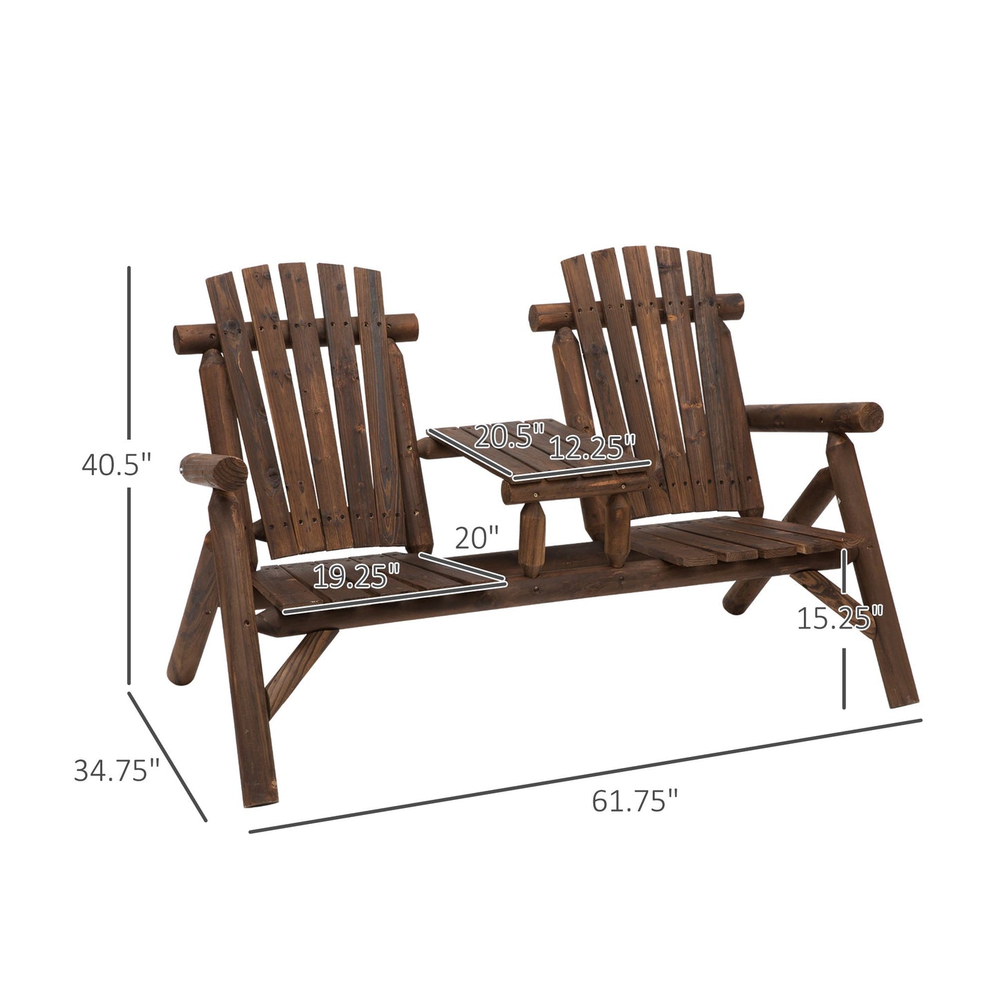 Outsunny 2-Seat Wooden Adirondack Chair