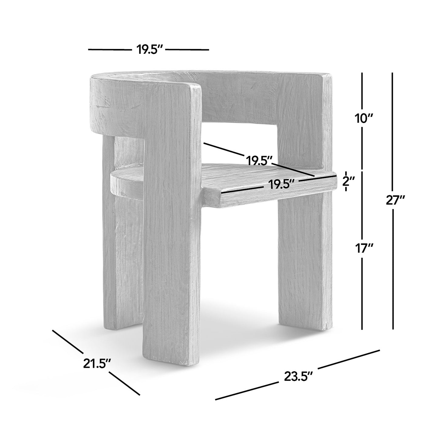 Soren Solid Reclaimed Elm Sculptural Accent Curved Dining Chair, Heritage Light Natural Brown
