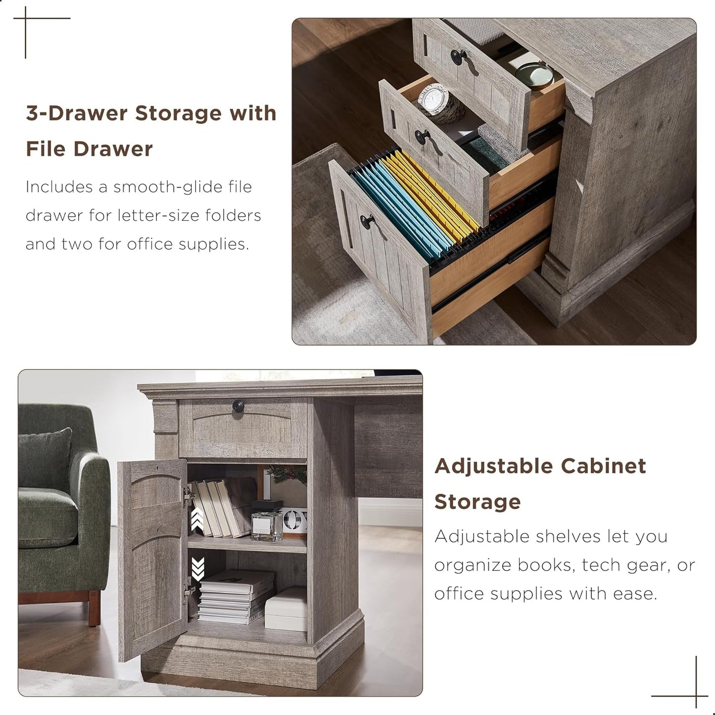 60-Inch L-Shaped Desk With Hutch Light Rustic Oak Finish