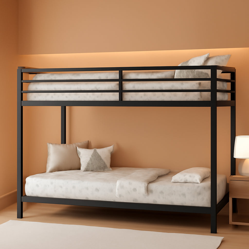 Twin Bunk Bed Black With Stable Ladder For Adults And Teens