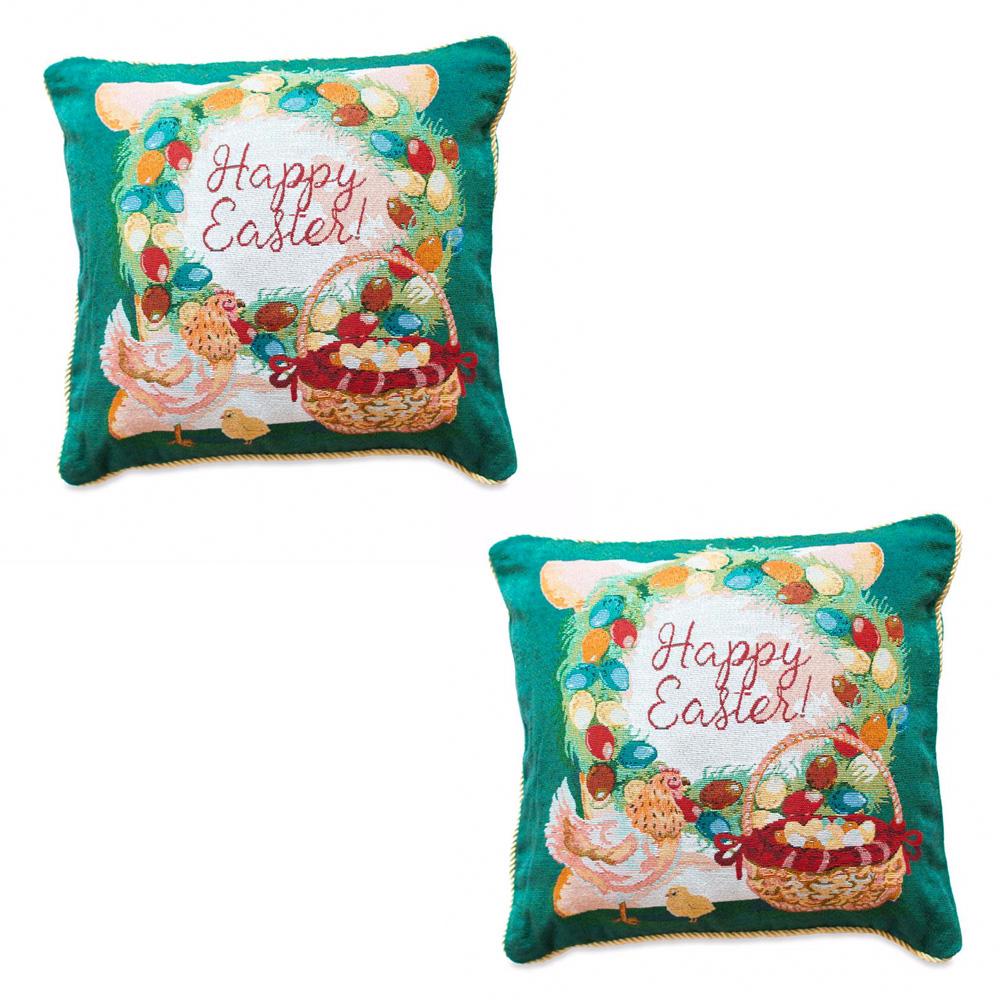 Set of 2 Happy Easter & Easter Eggs Throw Pillow Covers