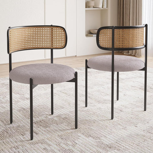 Gray Rattan Back Mid Century Dining Chairs Set Of 2