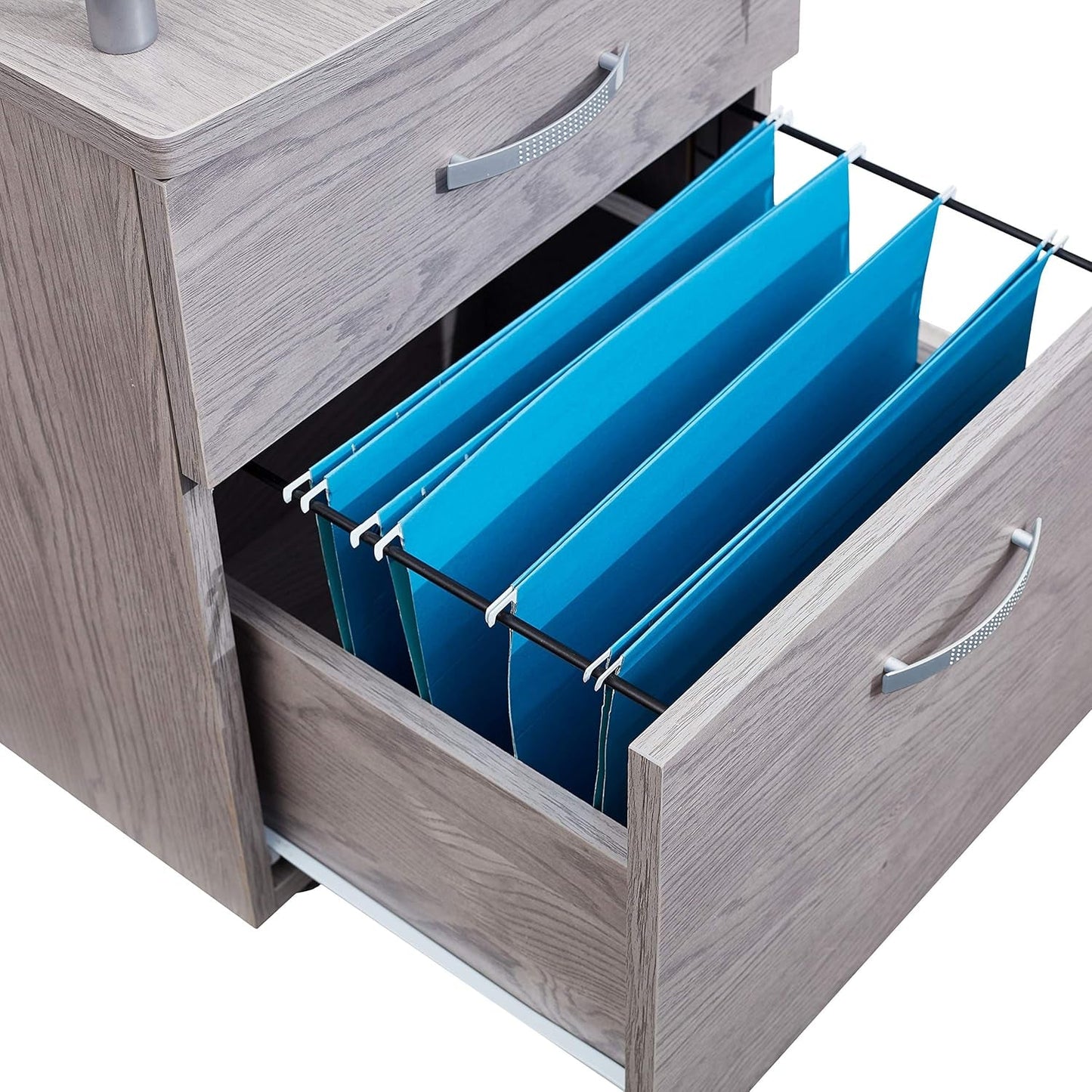 Two Drawer Rolling File Cabinet With Lock And Glass Top Under Desk Printer Stand Grey Office Furniture