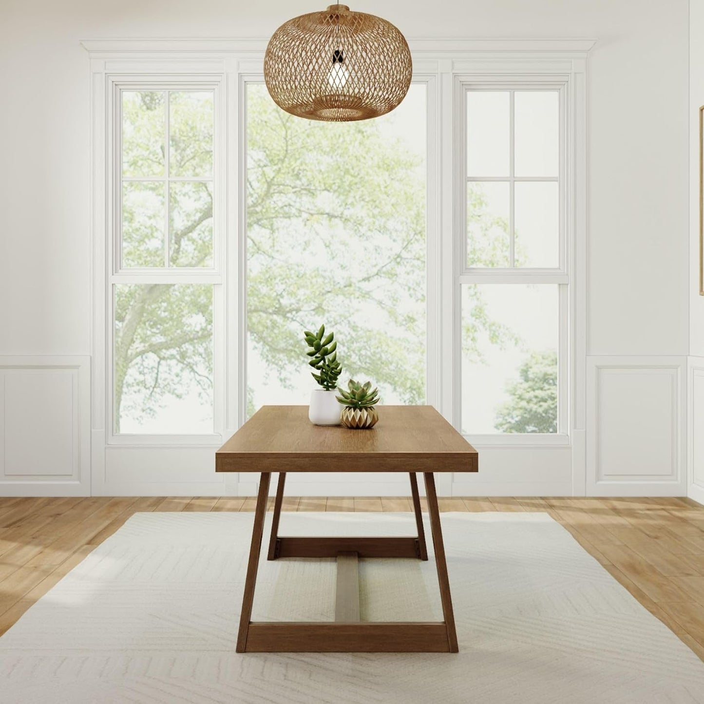 72 Inch Farmhouse Dining Table Solid Wood Rustic Kitchen Table Pecan Wirebrush