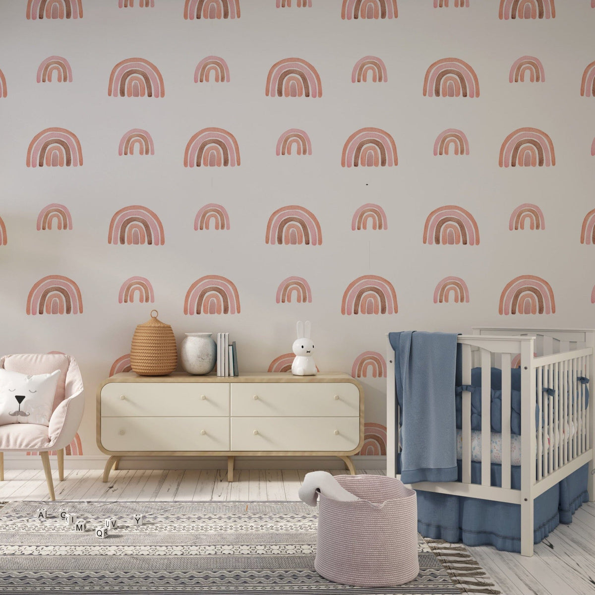 Pastel Boho Rainbow Peel and Stick Wallpaper | Girls Room Wall Decor