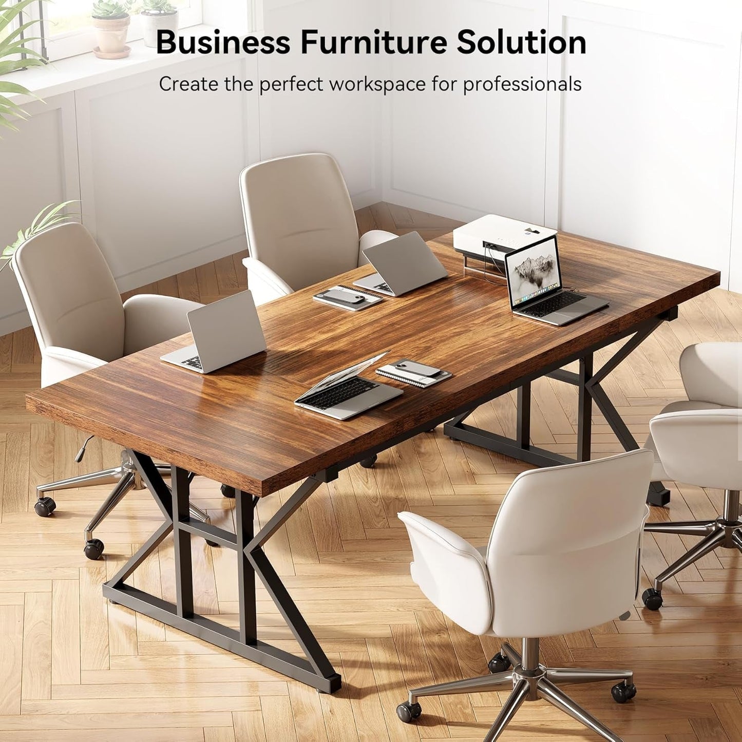 70.8 Inch Modern Executive Desk Brown Black Wood Office