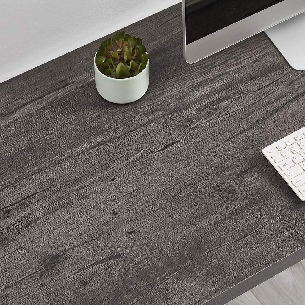 Grey Wood Rustic Industrial Computer Desk With Two Shelves