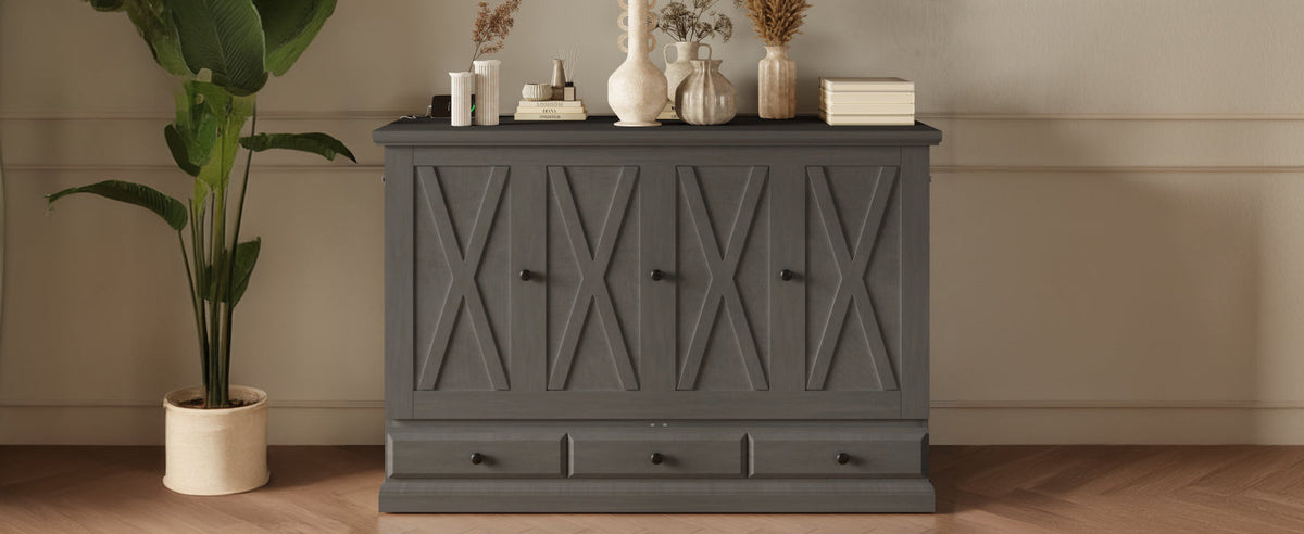 Farmhouse Style Solid Pine Wood Murphy Bed Chest Cube Cabinet Bed