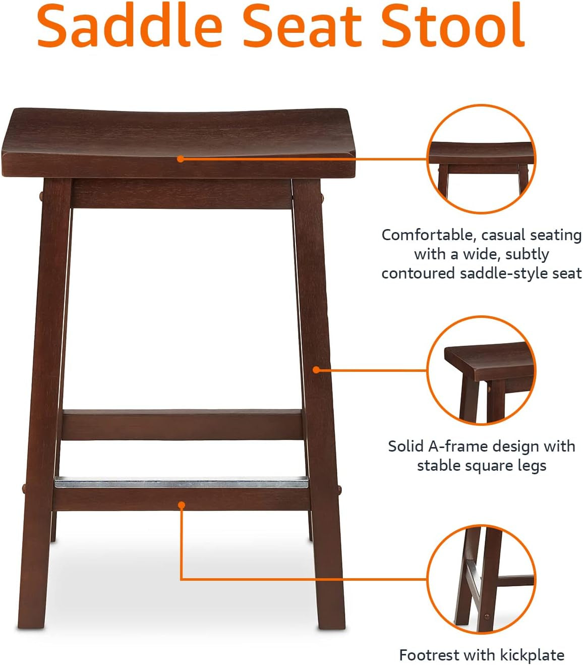 Walnut Saddle Seat Counter Stool 24 Inch Set Of 2 Stools