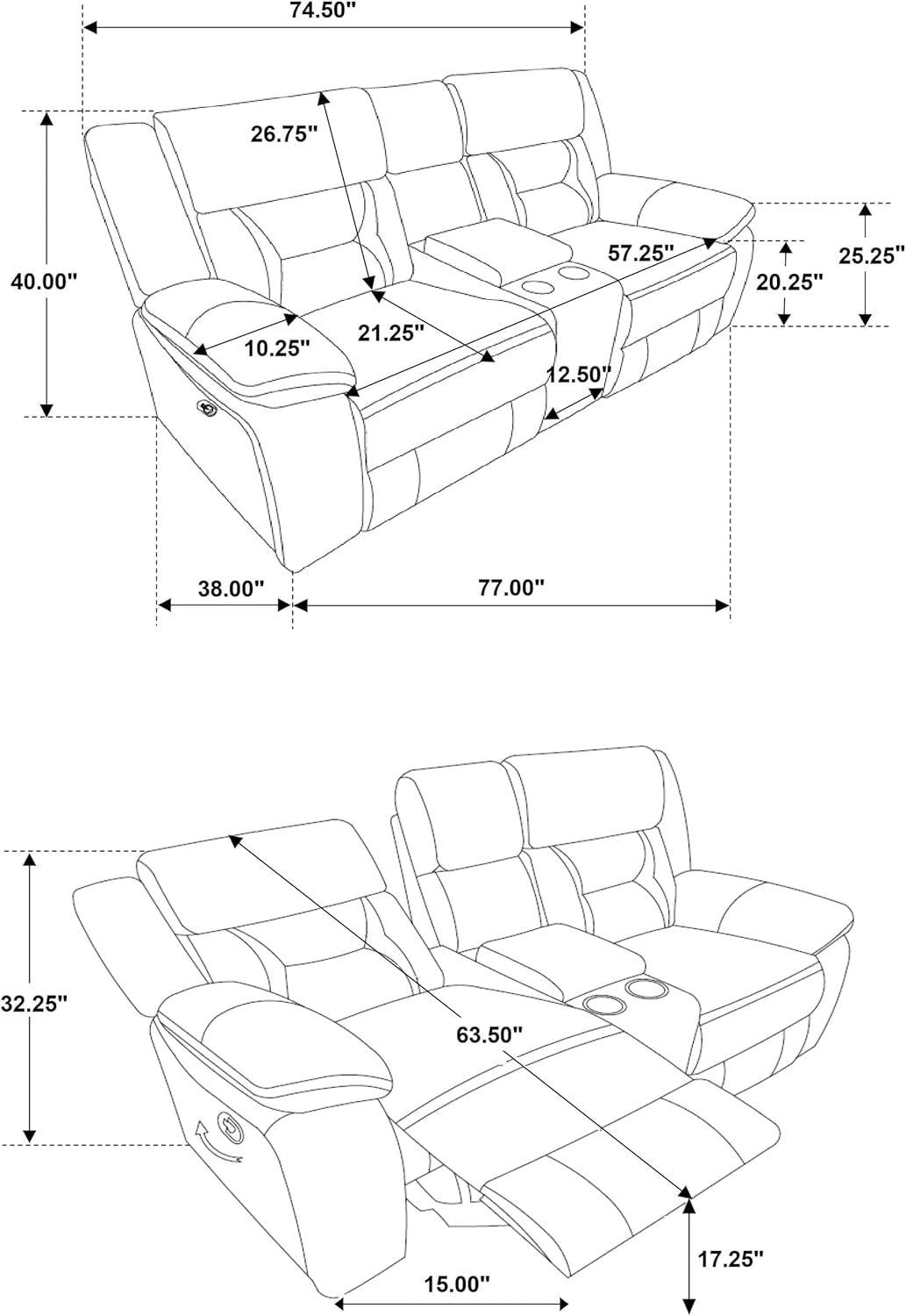 Taupe Recliner Loveseat With Center Console Manual Recline