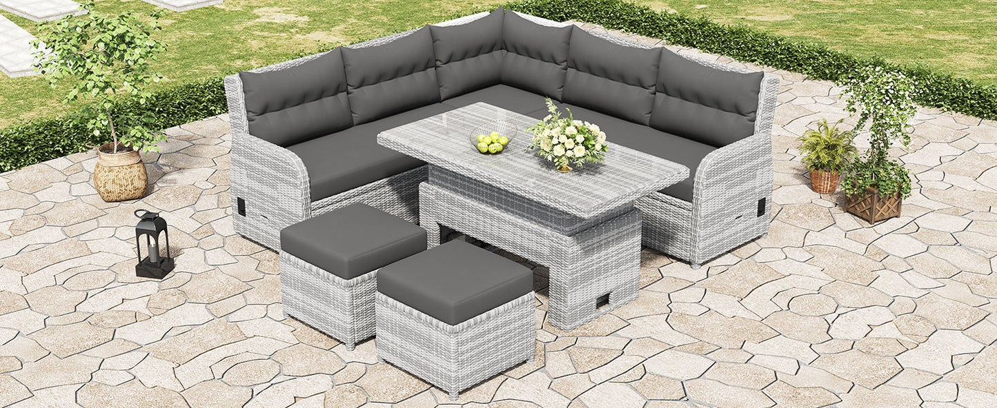 Outdoor Furniture Set Patio Rattan with Recliners and Tables