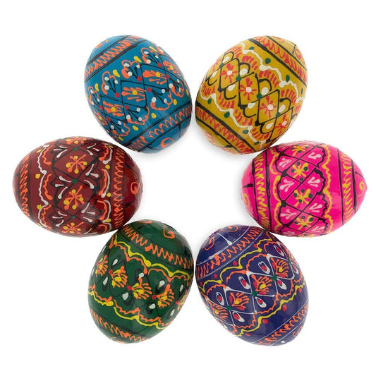 Set of 6 Miniature Ukrainian Wooden Easter Eggs Pysanky 1.5 Inches