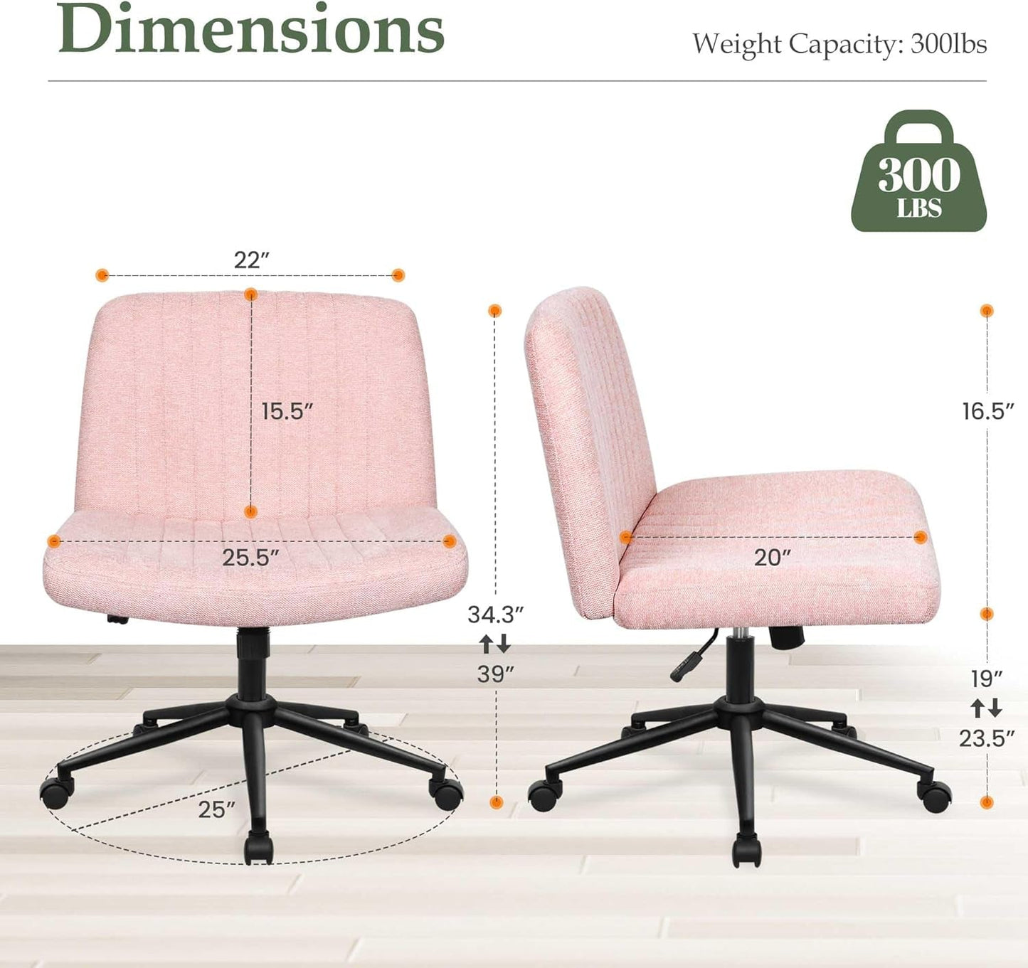 Pink Criss Cross Office Chair With Wheels Armless Swivel