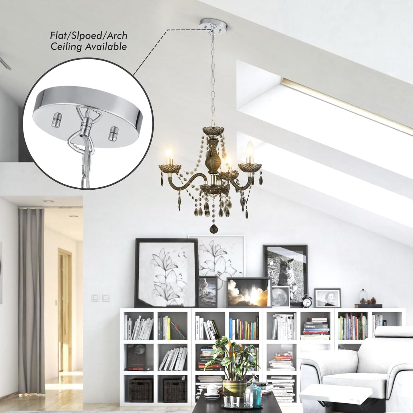 Black Small Crystal Chandelier Dimmable 3 Light Pendant