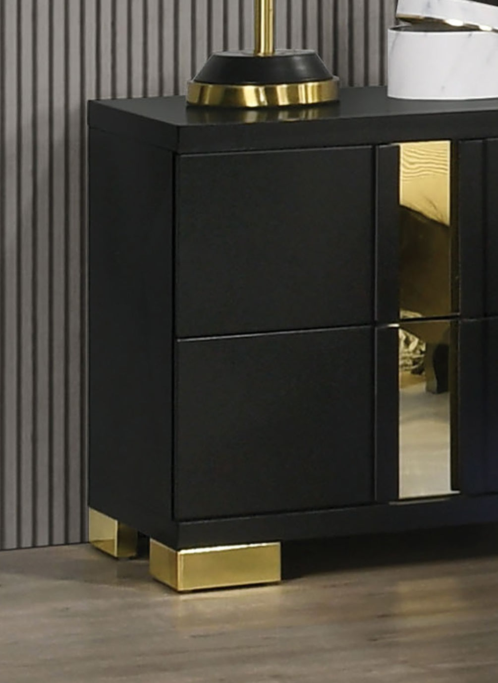 Modern Black 3pc Bedroom Set Full Size Bed w LED 2x Nightstands Mattress Ready Furniture Acrylic Trim