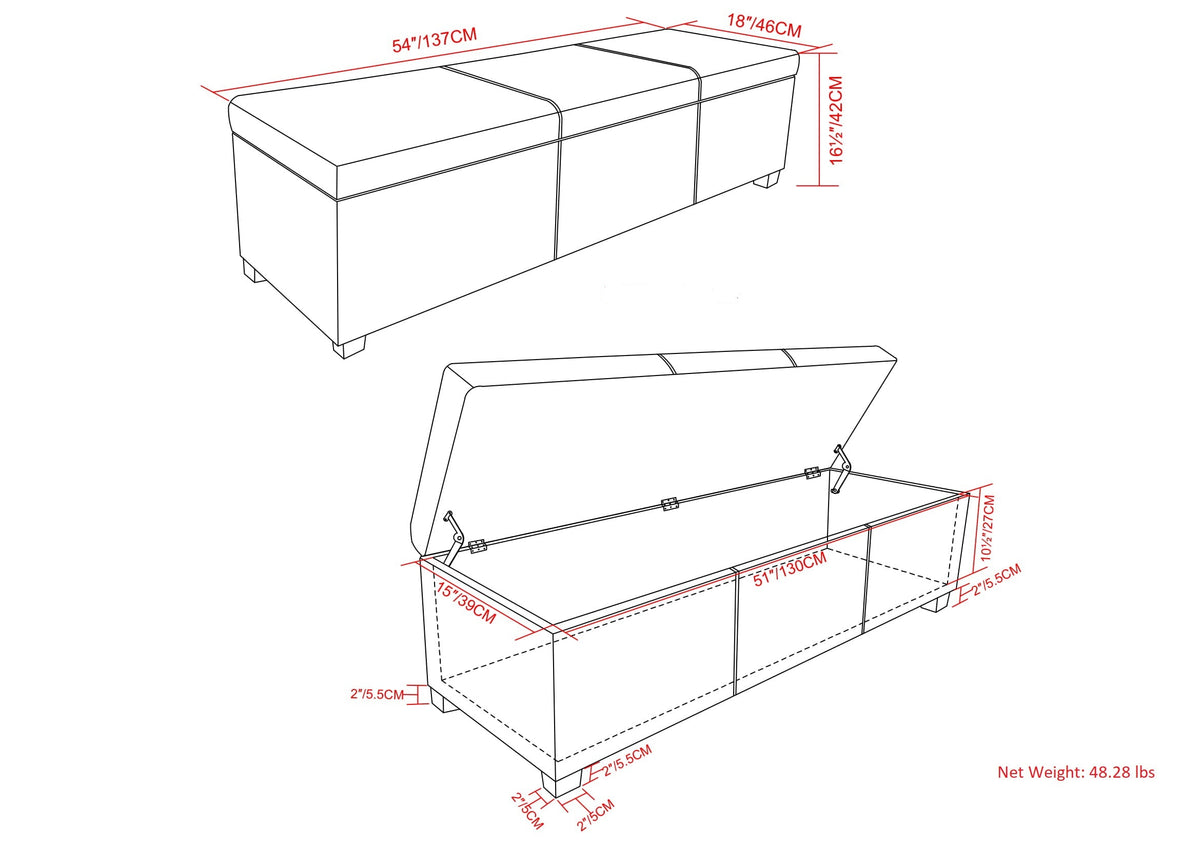 Avalon 54 Inch Wide Extra Large Storage Ottoman Bench