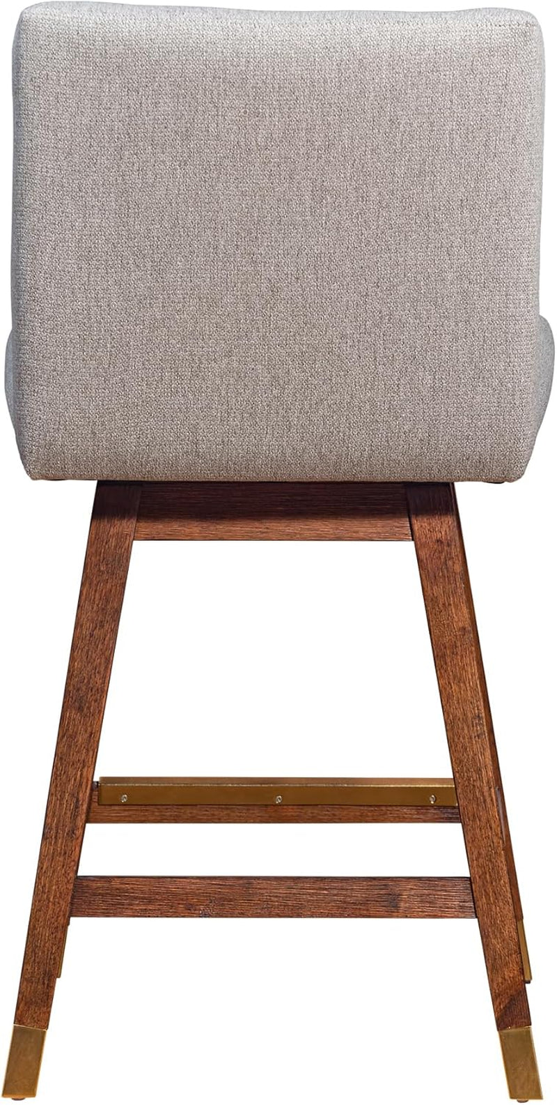 Basila 26 Inch Seat Height Swivel Bar Stool Taupe Fabric back view showcasing sturdy construction and comfortable design.