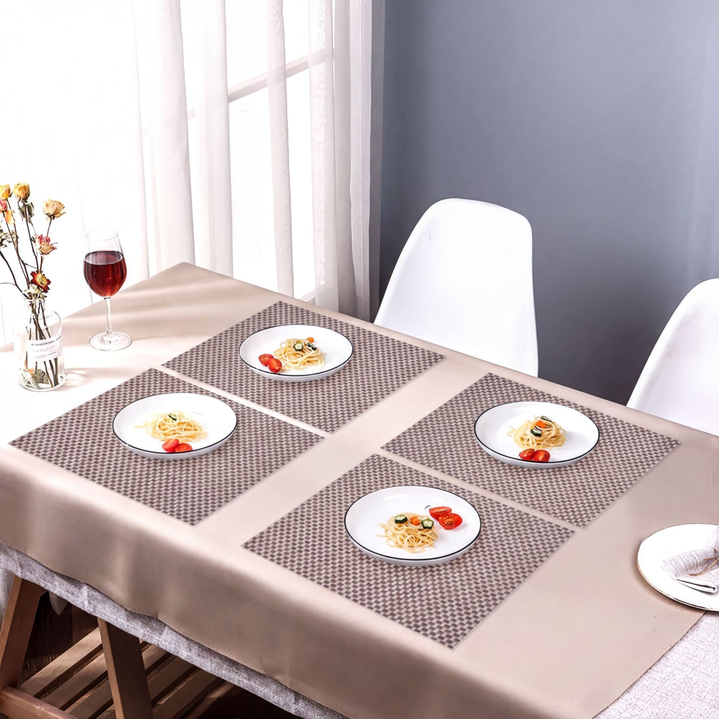 PVC Placemats – Beige Dining Table Mats | Heat Resistant, Non Slip, Waterproof