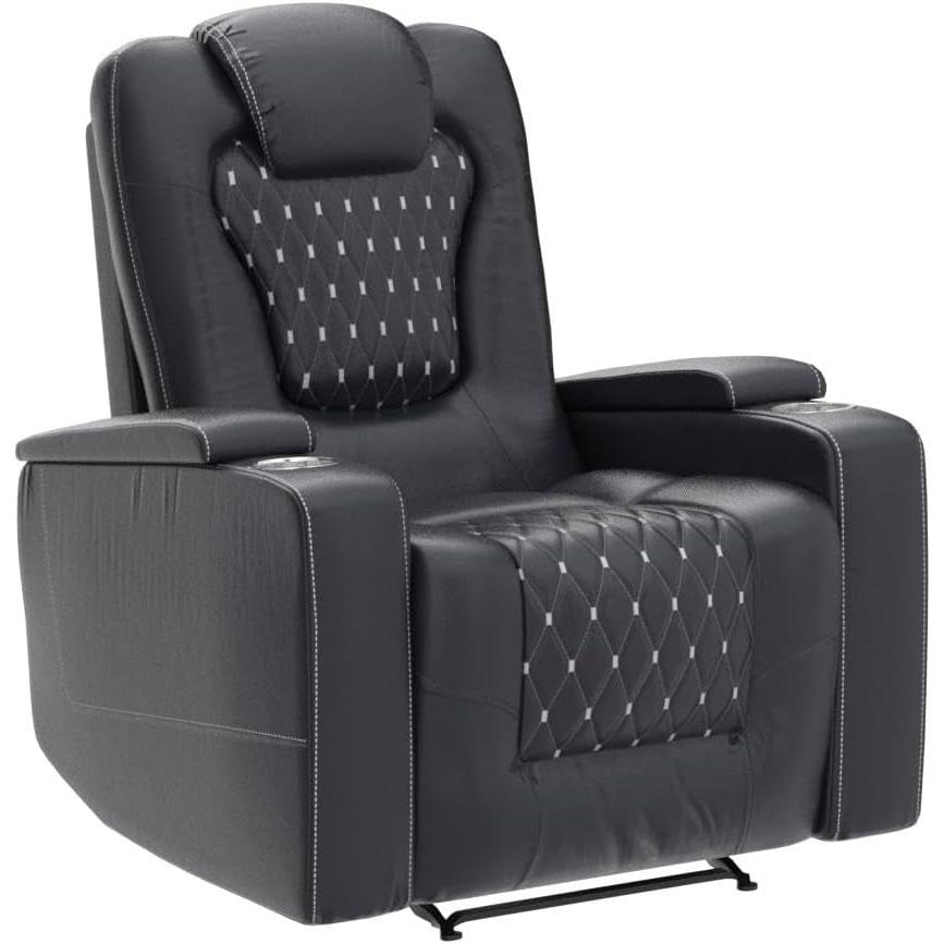 Black Power Recliner With USB Ports And Cup Holders