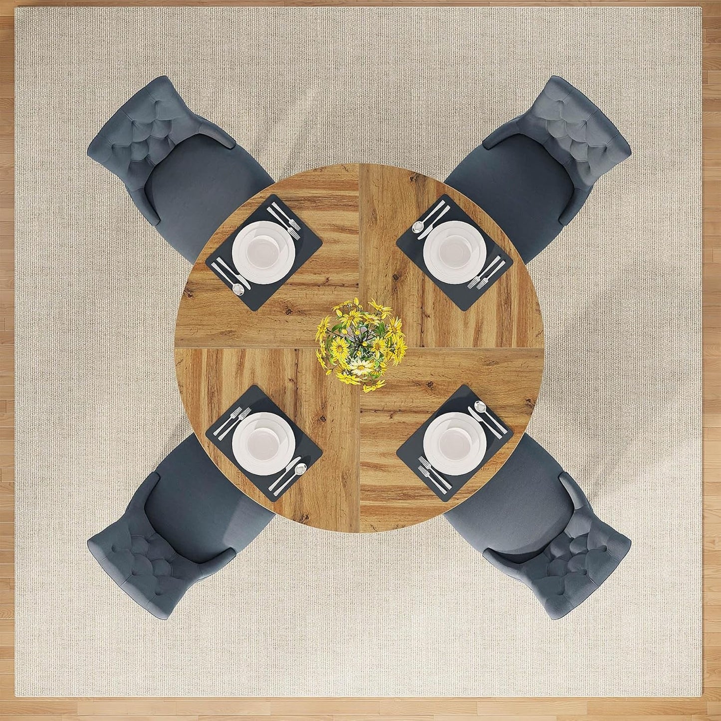 Round Dining Table Wood 47 Inch Burlywood Finish Farmhouse