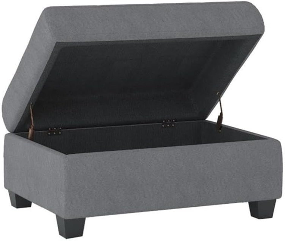 Dark Gray Upholstered Ottoman With Concealed Storage