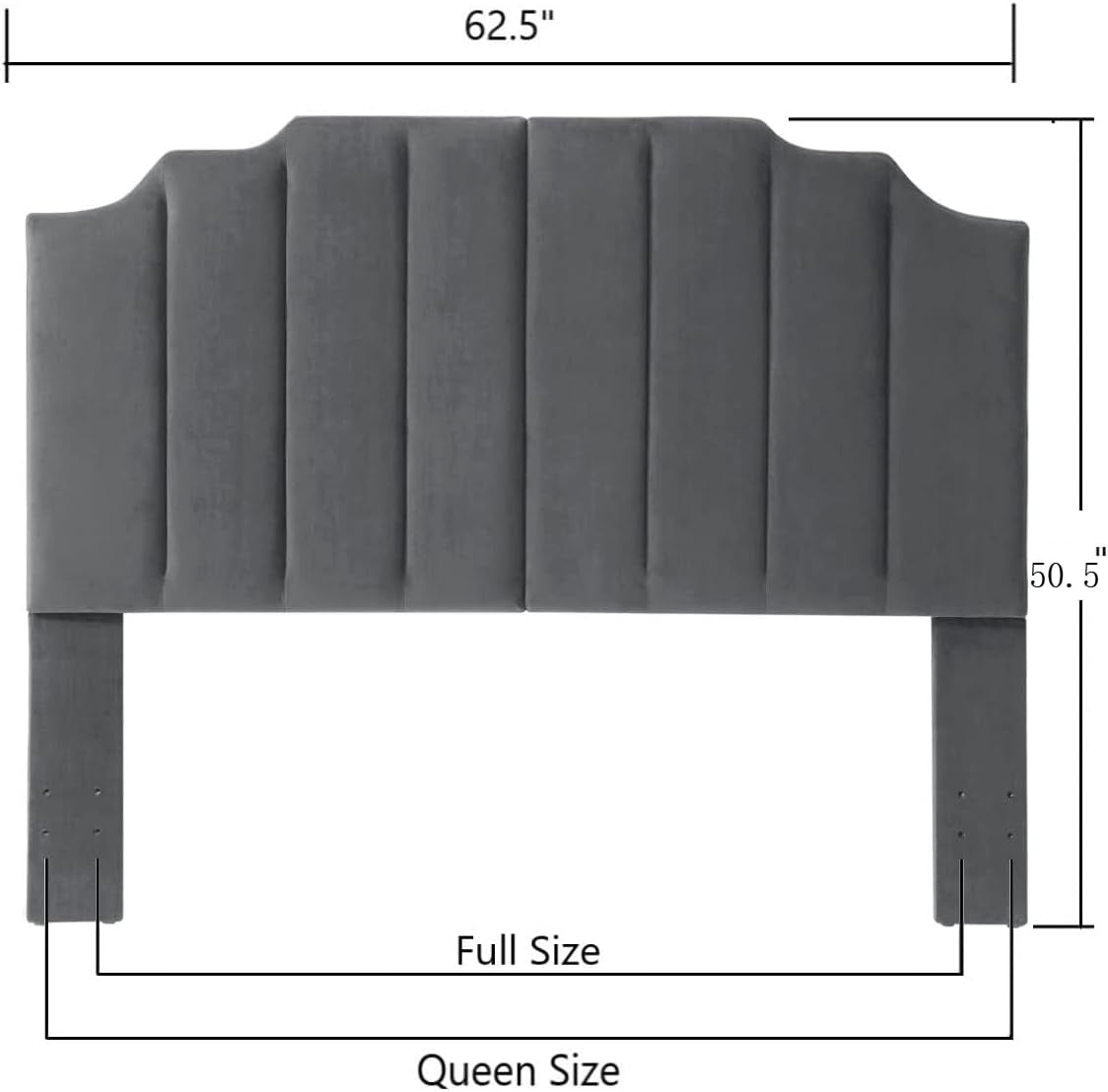 Dark Gray Velvet Tufted Queen Headboard with Curved Design