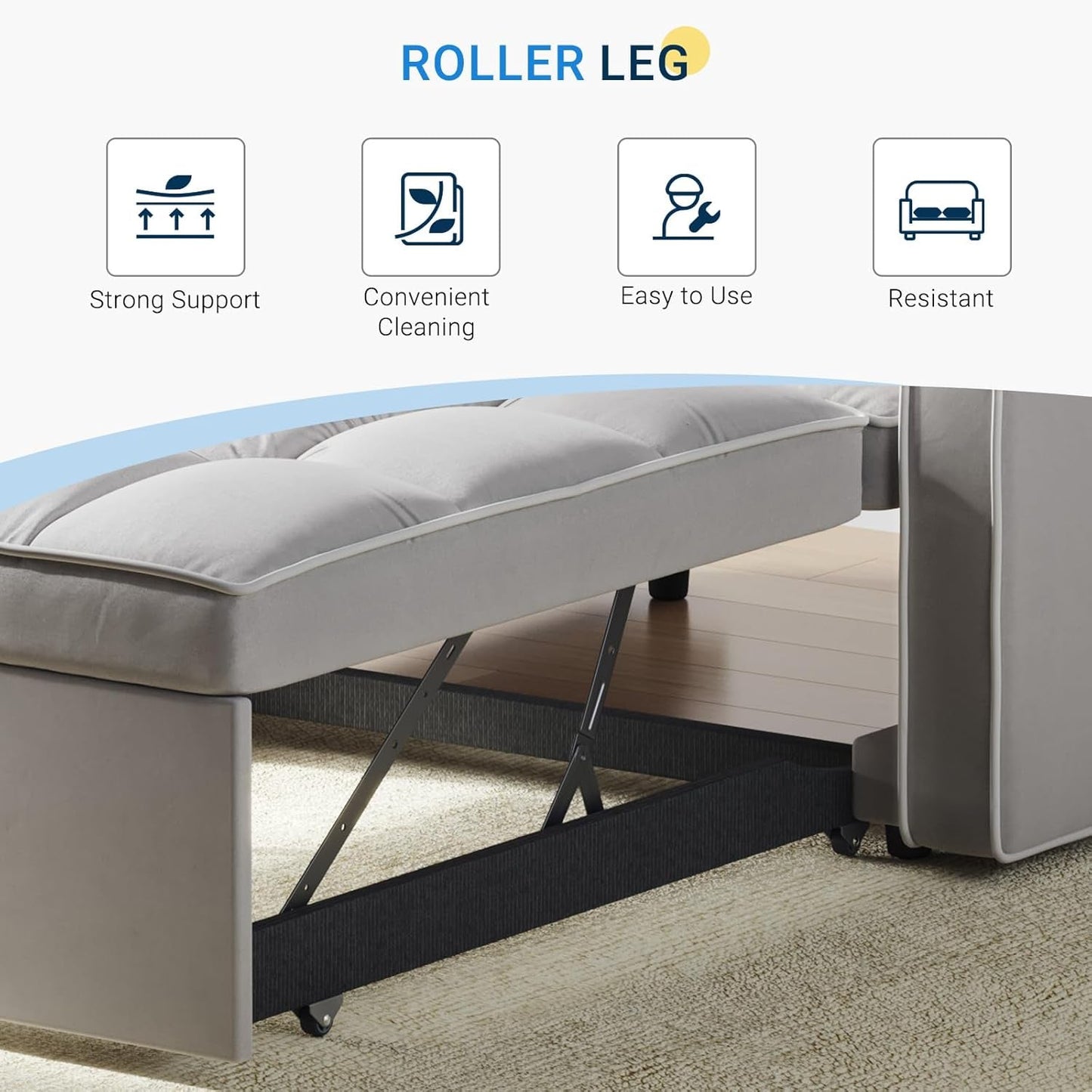 Grey Sleeper Sofa Bed Chair Three Level Adjustable Backrest