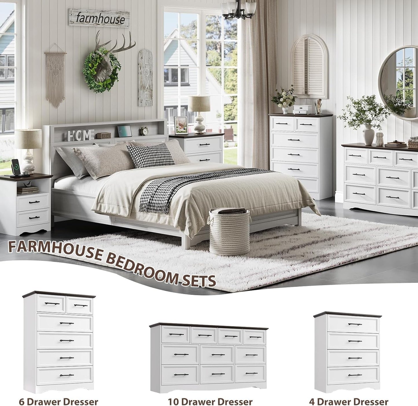 White Farmhouse Dresser FortyFourInchesTall Storage