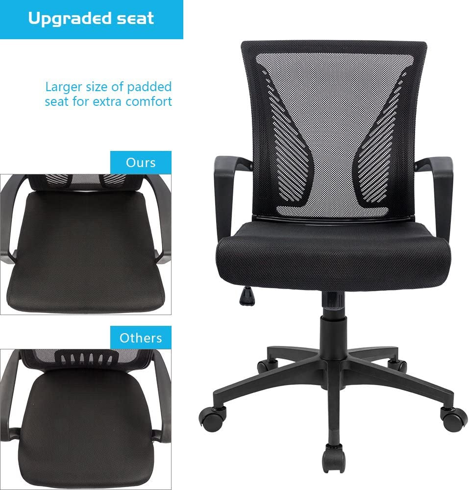 Office Chair Ergonomic Mid Back Mesh Black Lumbar Support