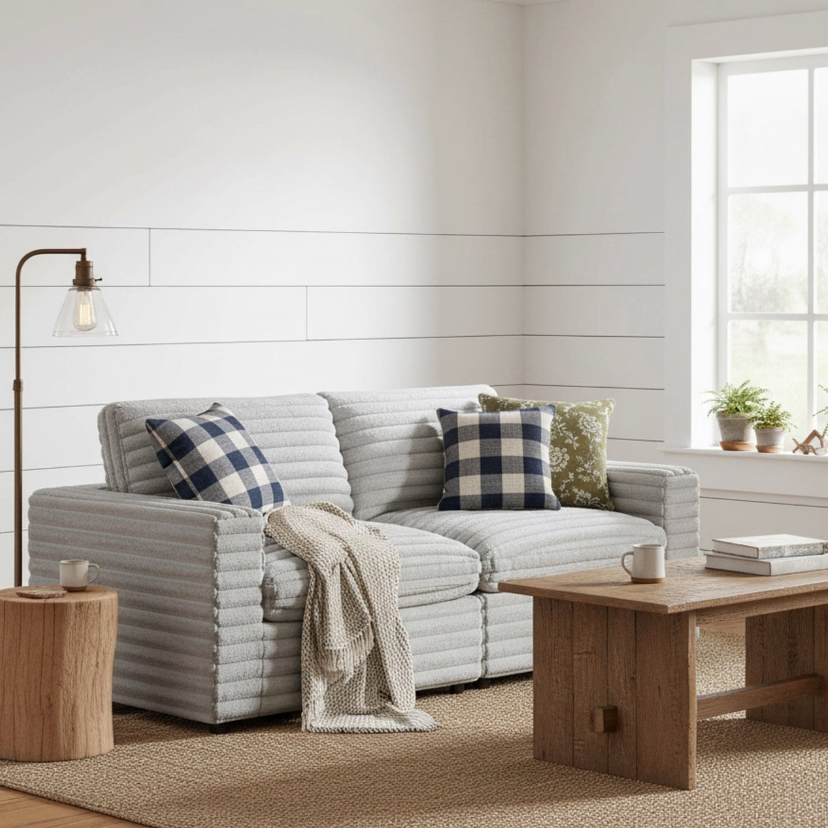 Jenny 2-Piece Sofa Sectional in Plush Polyester Cord-Like Fabric