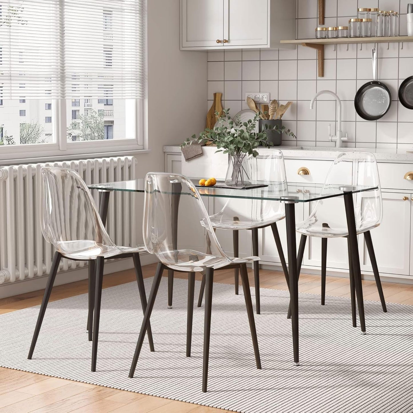 Clear Acrylic Dining Chairs Set of 4 With Black Legs