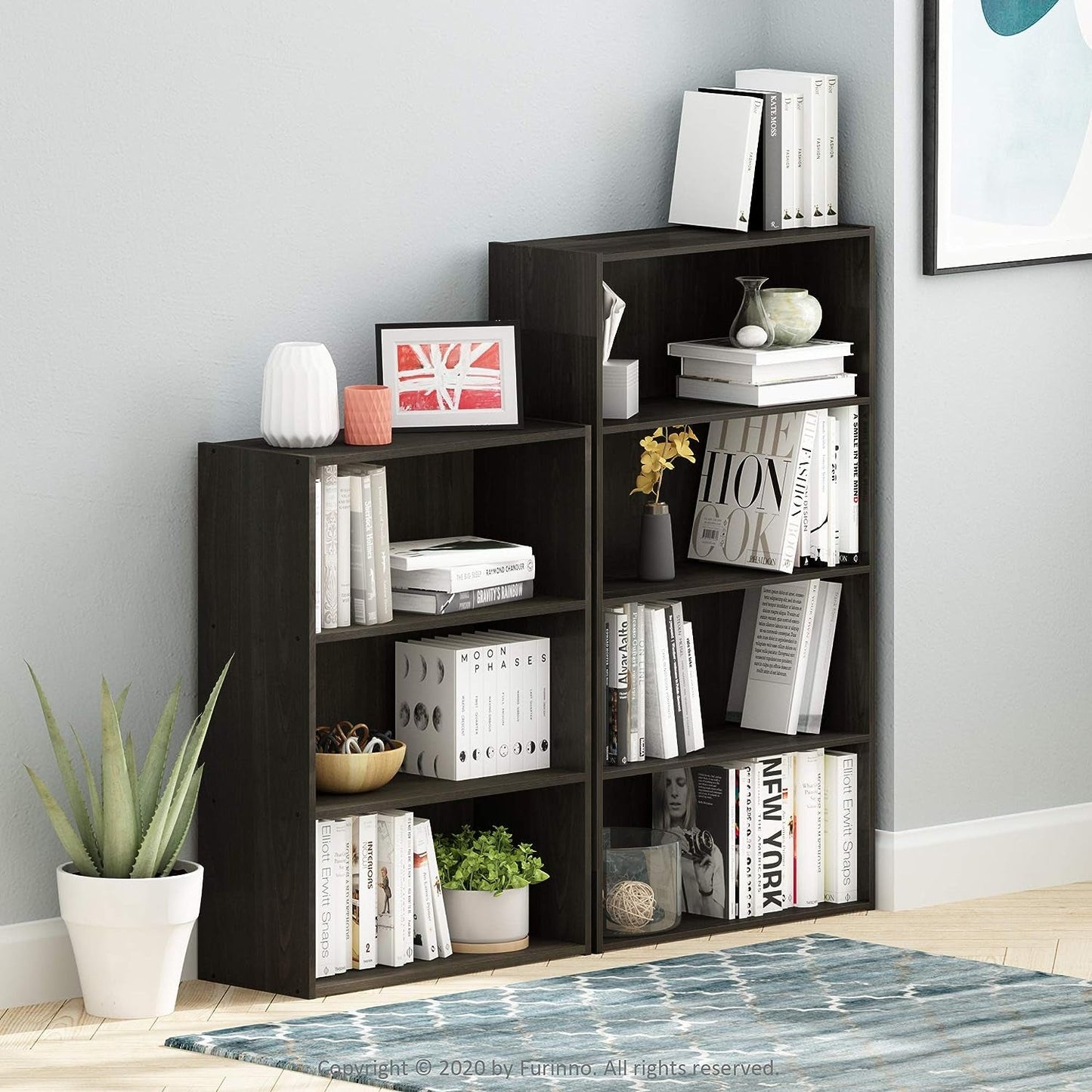 Espresso Four Tier Bookcase Bookshelf Storage Shelves