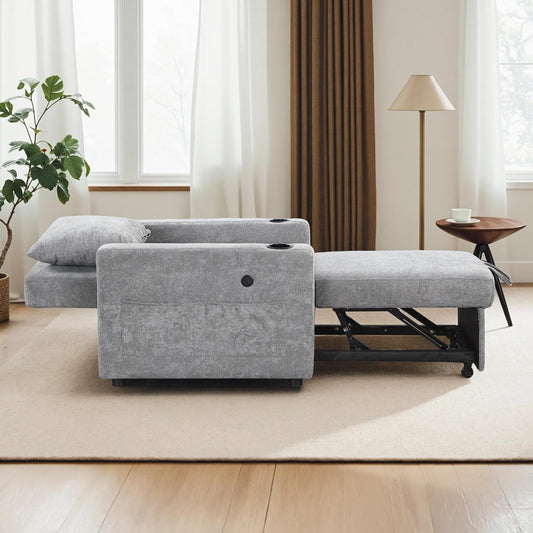 Convertible Sleeper Chair Bed With Linen Upholstery
