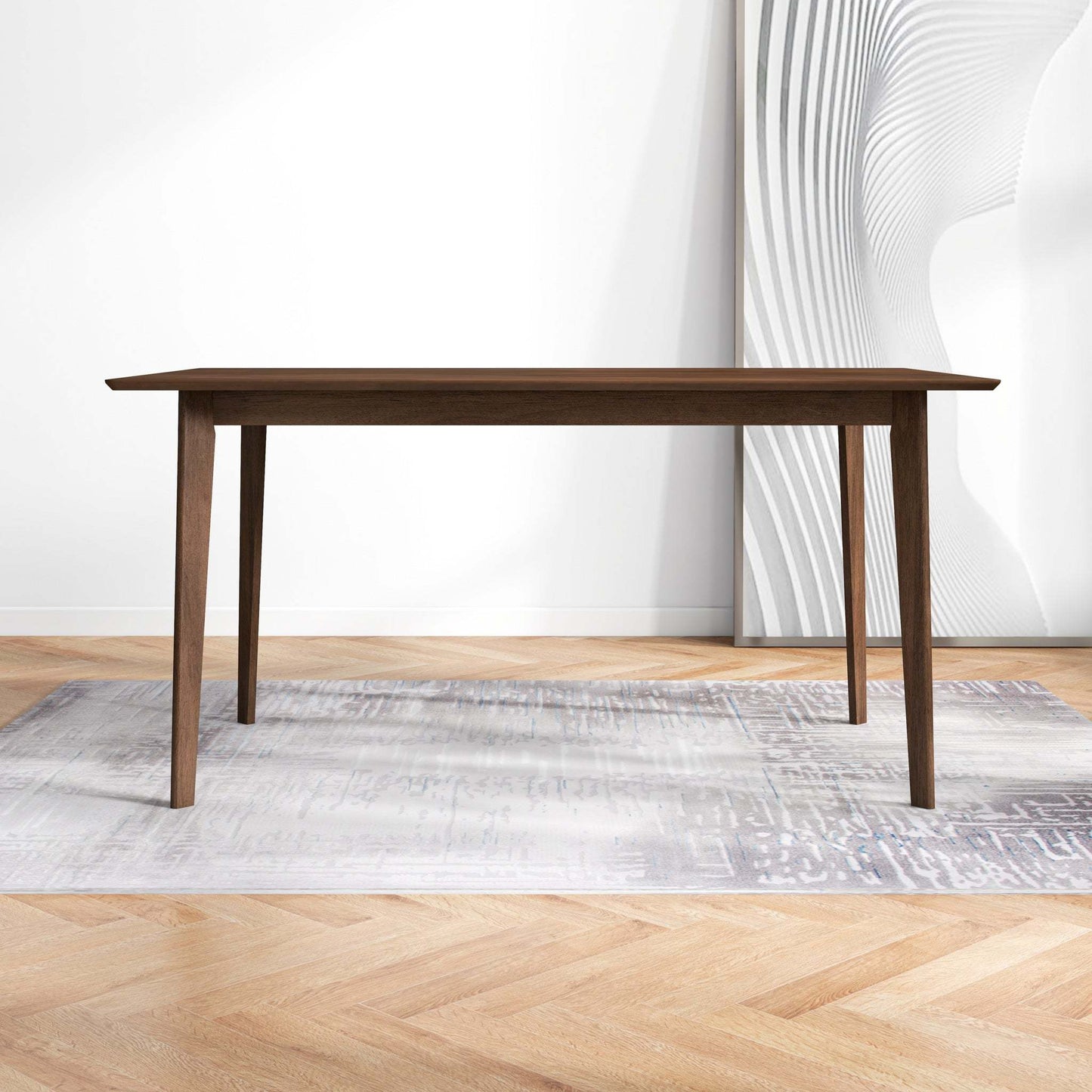 Carlos Mid-Century Modern Solid Wood Dining Table with Beveled Edges in Brown