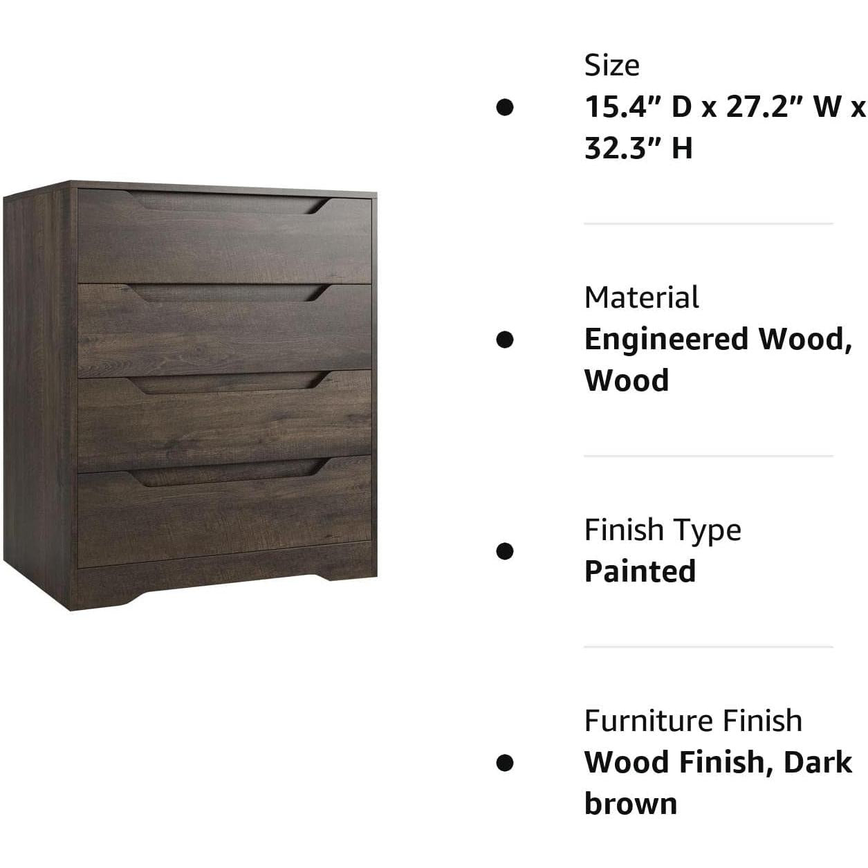 Modern 4 Drawer Dresser Walnut Finish For Bedroom Storage