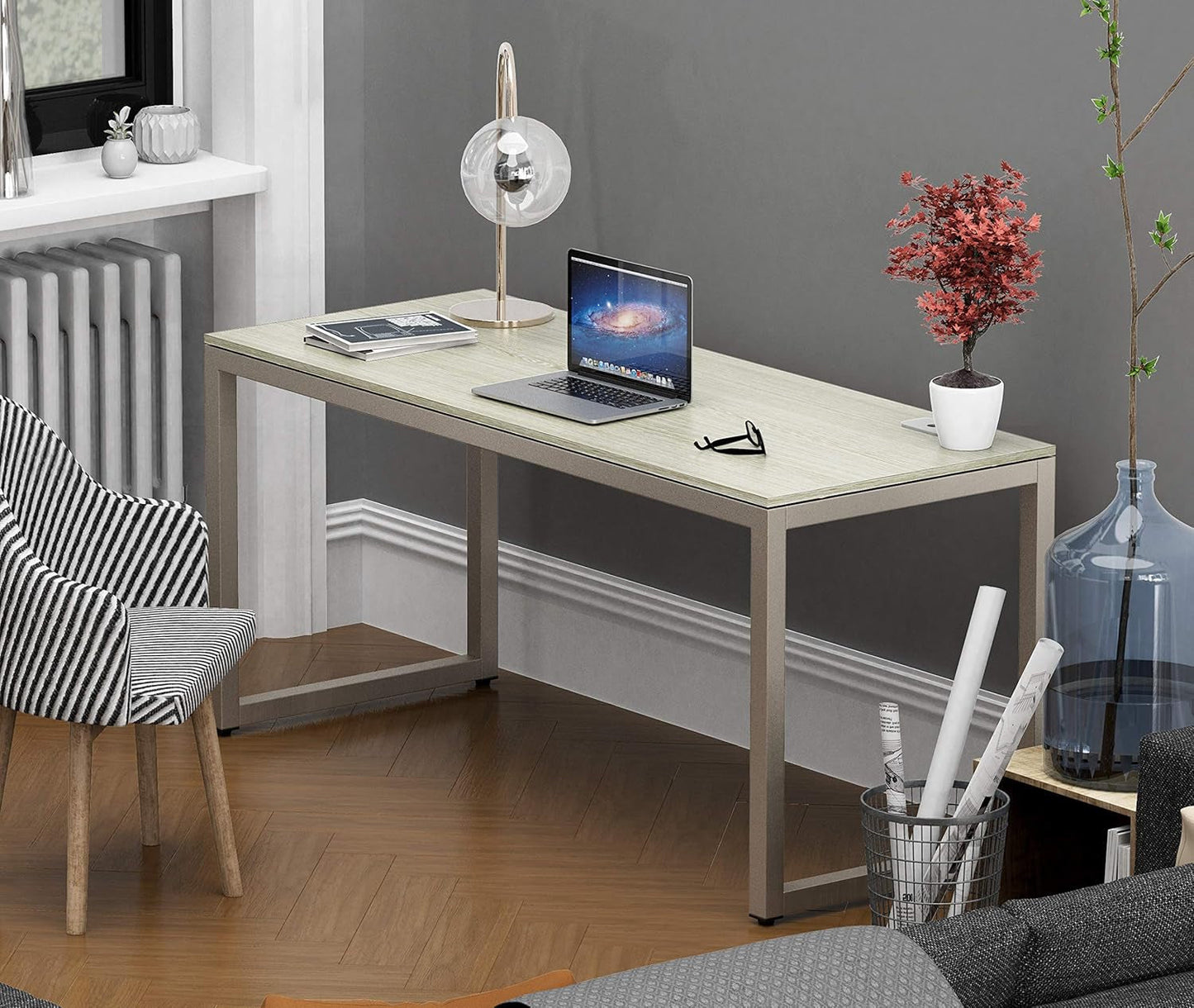 55 Inch Maple Computer Desk With Grommets And Glides