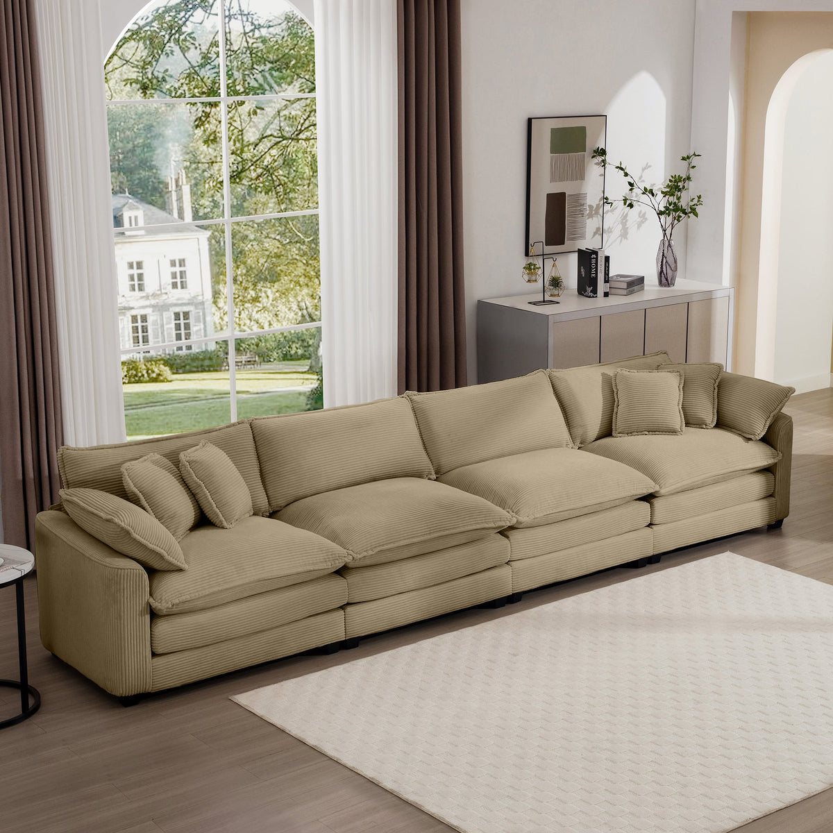 Modern Upholstered 4-Seater Corduroy Sofa