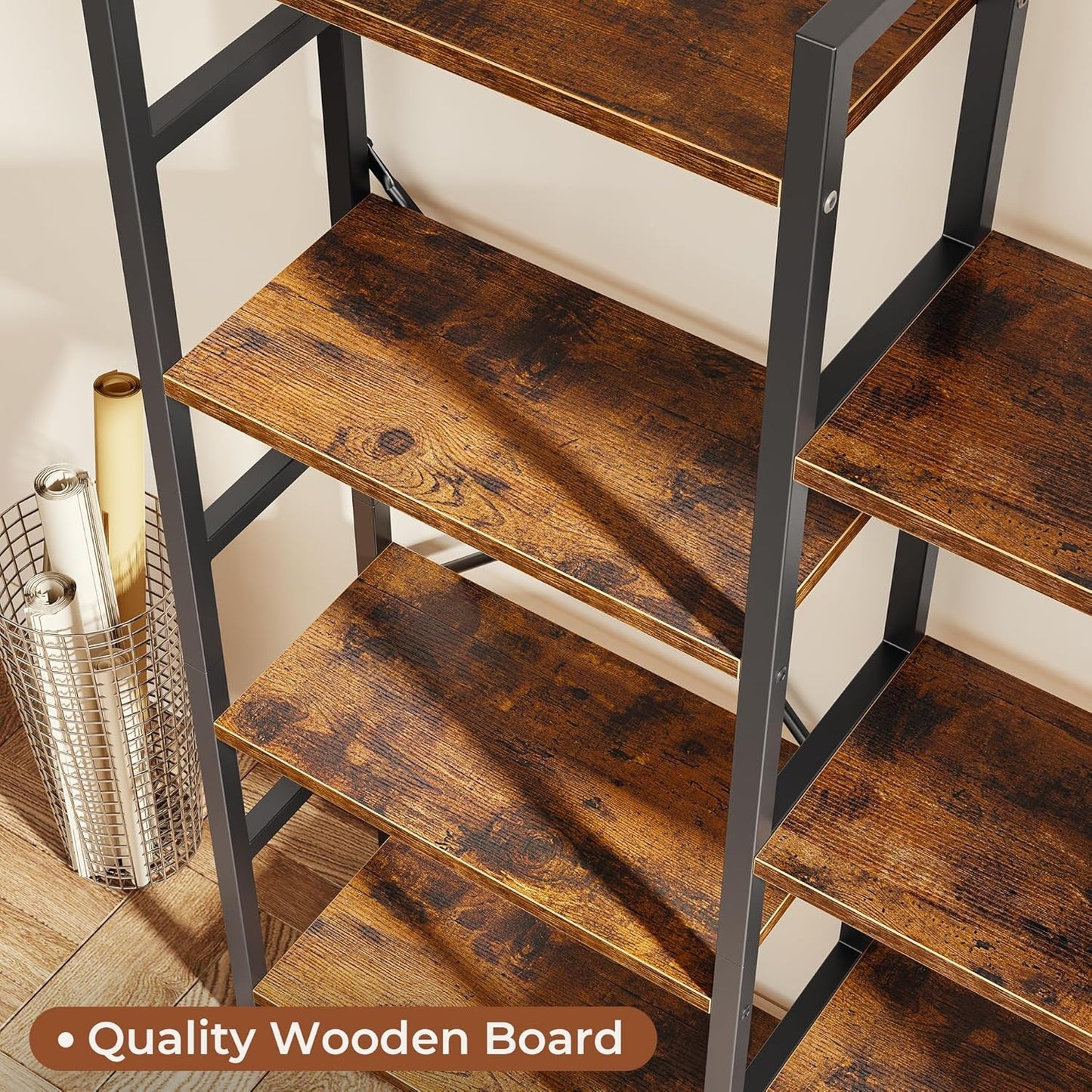 Rustic Brown Four Tier Bookshelf For Home Office Storage